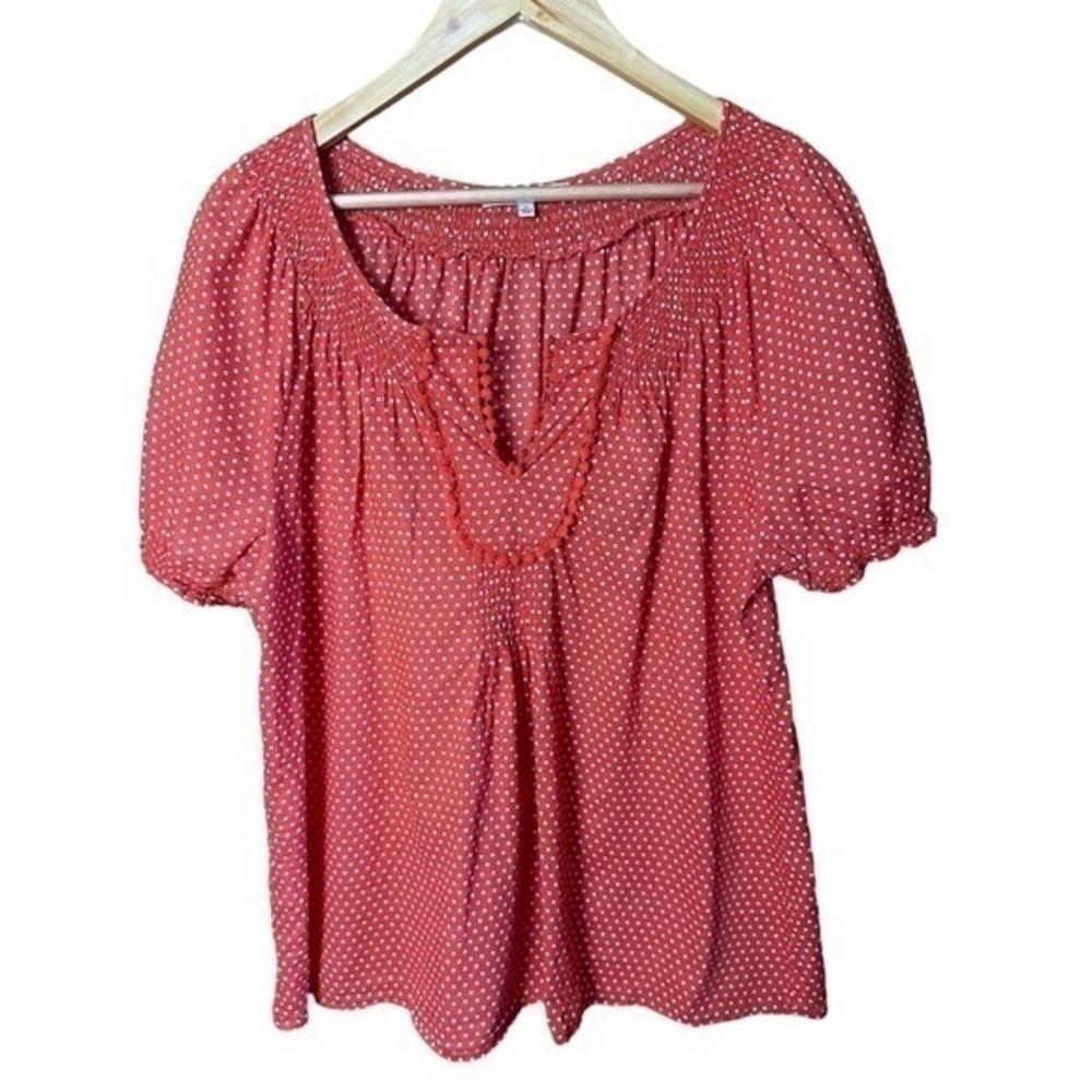 Daniel Rainn V Neck Polka Dot Top XL Orange White